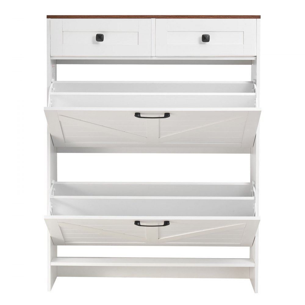 VEVOR Shoe Cabinet with 2 Flip Drawers, Farmhouse Shoes Storage Cabinet with 2 Drawers and Anti-Tipping Device, Freestanding Shoe Organizer Ideal for Entryway, Hallway, Bedroom, Living Room, White