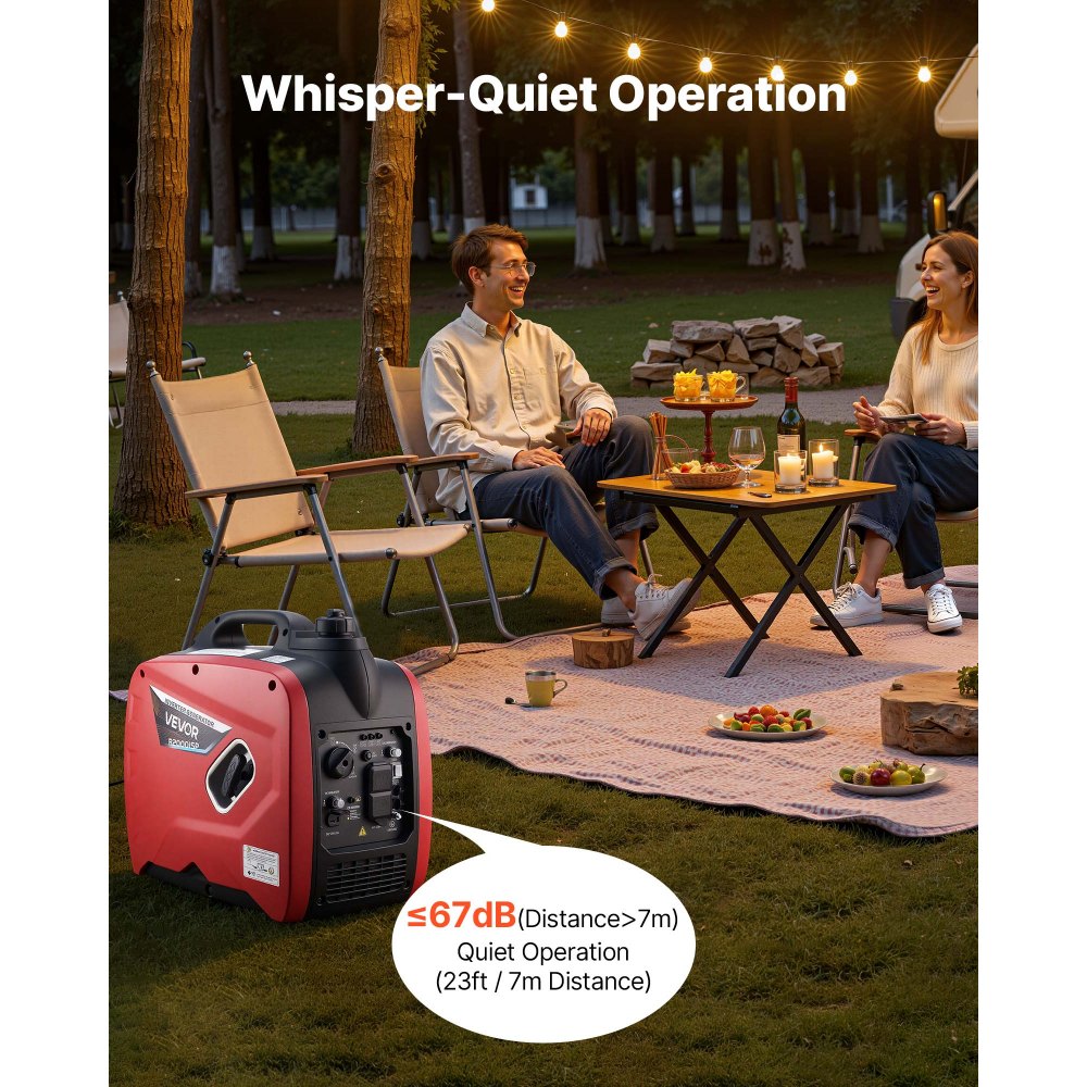 VEVOR Inverter Generator, 2900W Peak Watt Quiet Inverter Generator, Portable Inverters Generators for Home Use, Gas Powered, Compact and Lightweight Design - Stable Power, CO Sensor, Long Run Time