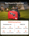 VEVOR Inverter Generator R2000iSP - gas powered generator infographic (1800W running power use cases)