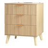 VEVOR Fluted Nightstands with Charging Station, Set of 2, Dresser for Bedroom with 3 Drawers, Mid Century Modern End Table, Bedside Cabinet Side Table Chest of Dresser, for Bedroom, Living Room, Khaki