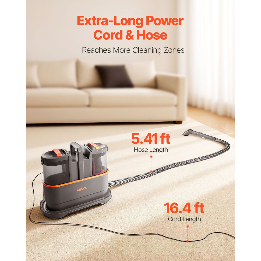 VEVOR Carpet Cleaner Machine, 50.72 oz Clean Water Tank & 27.05 oz Dirty Water Tank, Portable Upholstery Shampooer, 11.5Kpa Handheld Furniture Extractor, Spot and Stain Deep Cleaner for Rug Couch Car