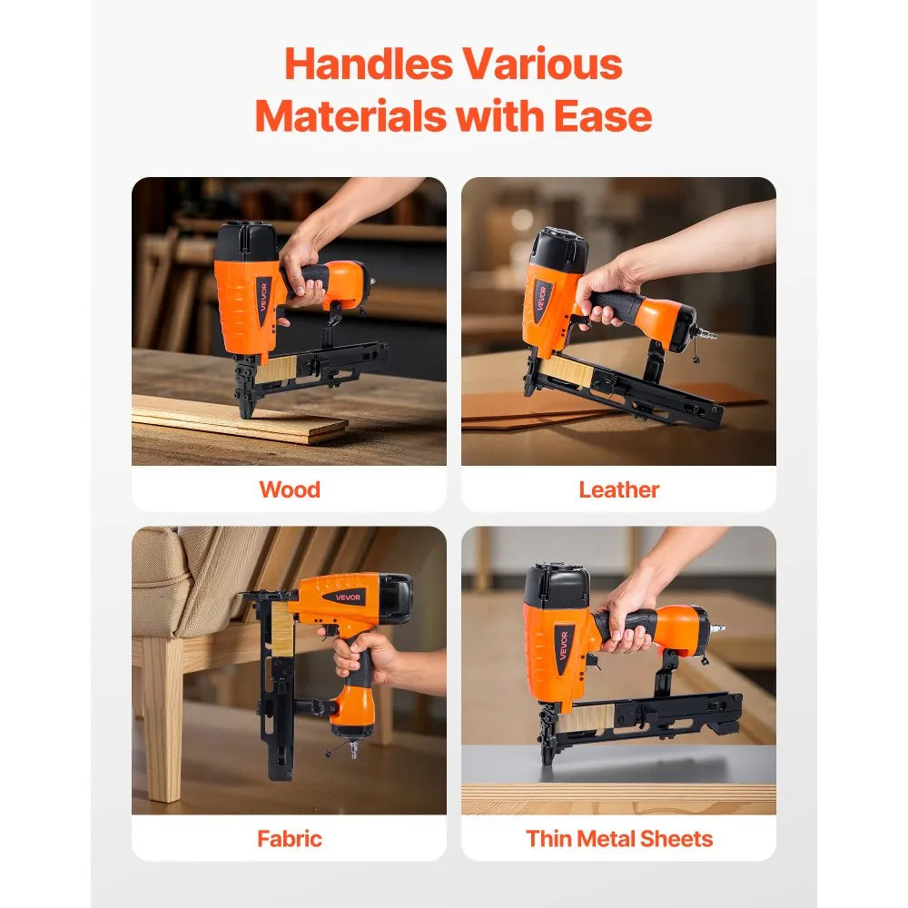 VEVOR Pneumatic Staple Gun, 16 Gauge 7/16-inch Medium Crown Pneumatic Stapler 1" to 2" Length, 70-120PSI Heavy Duty Air-Powered Staple Gun for Roof Decking, Wall Sheathing, Fencing and Subflooring