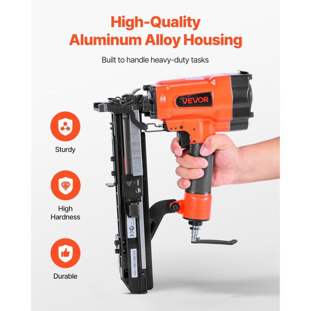 VEVOR Pneumatic Staple Gun, 16 Gauge 1-inch Wide Crown Pneumatic Stapler 5/8" to 1-1/2" Length, 70-120PSI Air Staple Gun with Two Firing Modes for Roof Decking, Wall Sheathing, Fencing, Subflooring