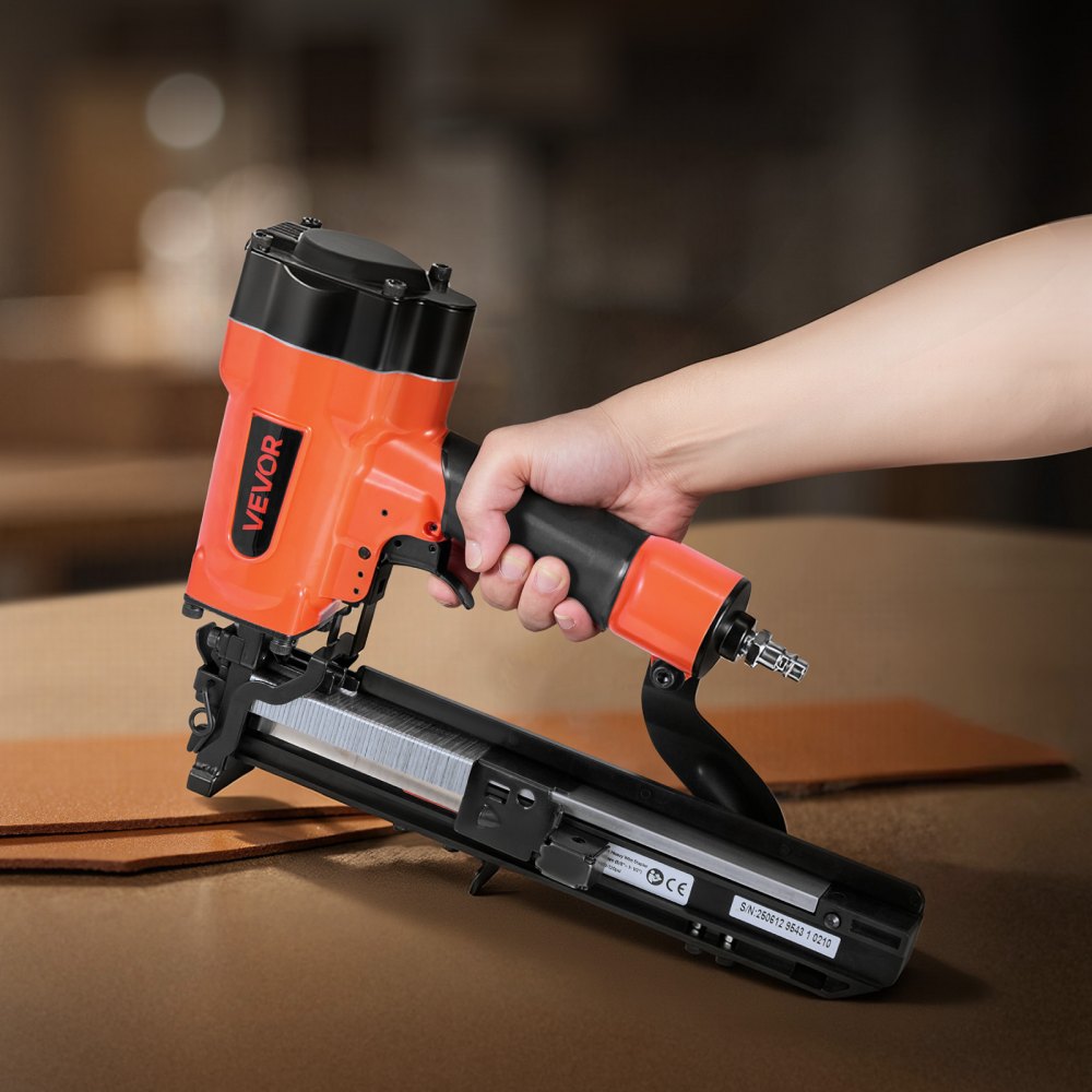 VEVOR Pneumatic Staple Gun, 16 Gauge 1-inch Wide Crown Pneumatic Stapler 5/8" to 1-1/2" Length, 70-120PSI Air Staple Gun with Two Firing Modes for Roof Decking, Wall Sheathing, Fencing, Subflooring