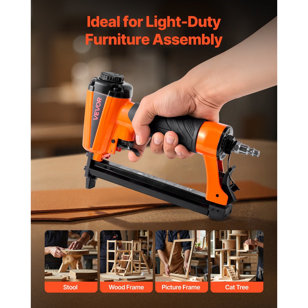 VEVOR Pneumatic Staple Gun, 21 Gauge Pneumatic Upholstery Stapler for 80 Series 1/2-inch Crown 1/4"-5/8" Length Staples, 70-110 PSI Air Staple Gun for Woodworking, Upholstering, Crafts, DIY Projects