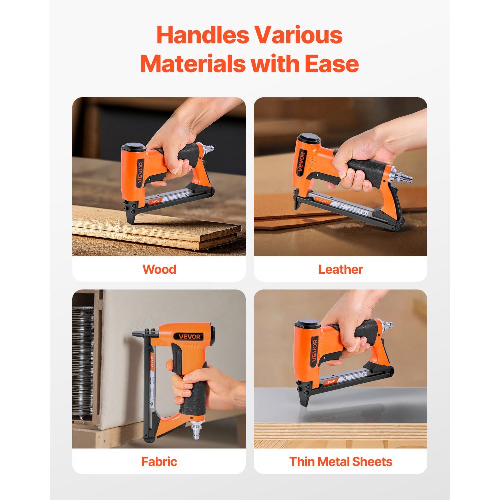 VEVOR Pneumatic Staple Gun, 21 Gauge Air Upholstery Stapler for 80 Series Fine Wire Staples 1/2" Crown 1/4"-5/8" Length, Max 150PCS Loading Air Staple Gun for Upholstering, Woodworking, DIY Projects