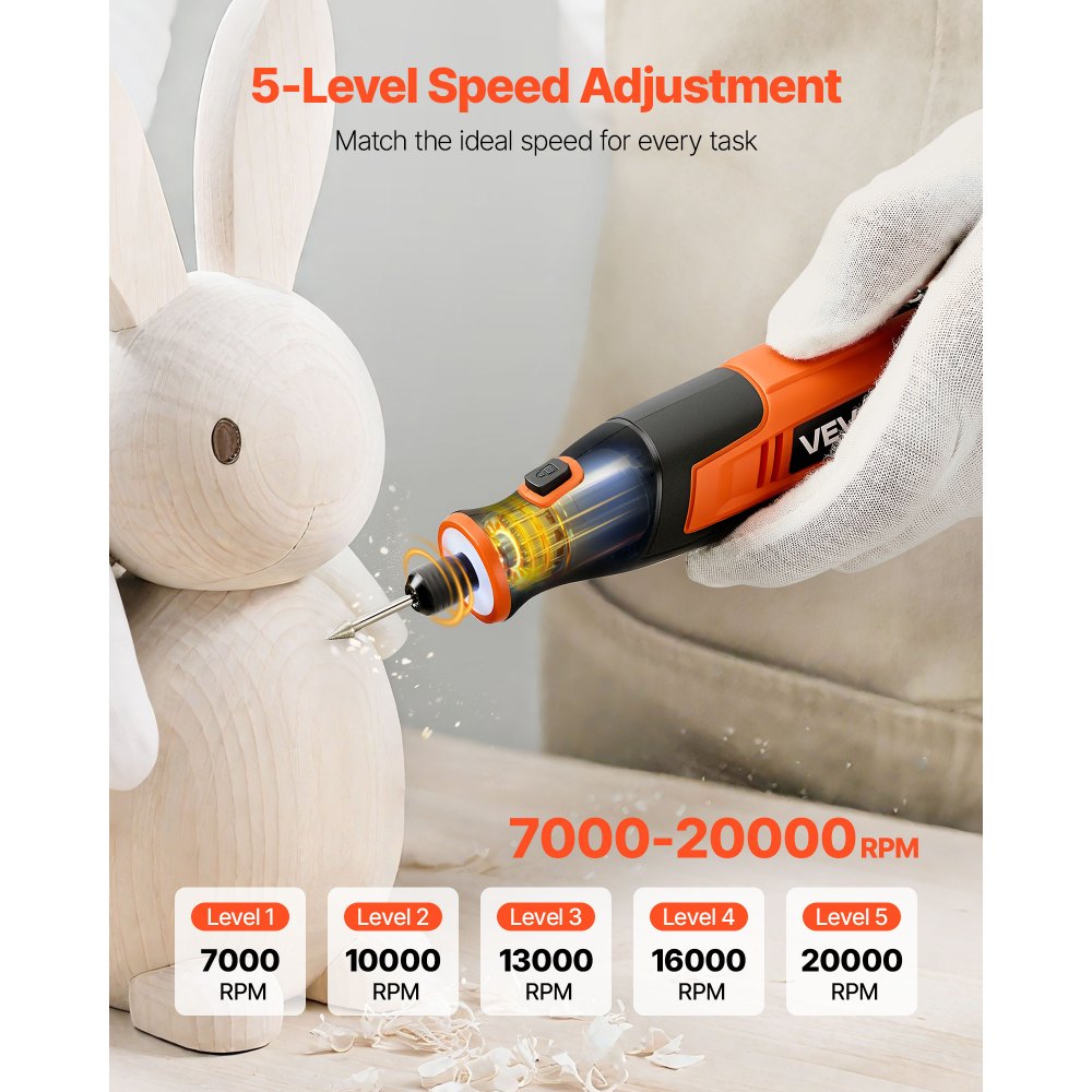 VEVOR 73-Piece Cordless Rotary Tool Kit, DC4V Portable Mini Power Rotary Tool, 5-Level Speed 7000-20000 RPM Multi-Purpose DIY Tools for Engraving, Sanding, Polishing, Carving, Cutting, DIY Crafts