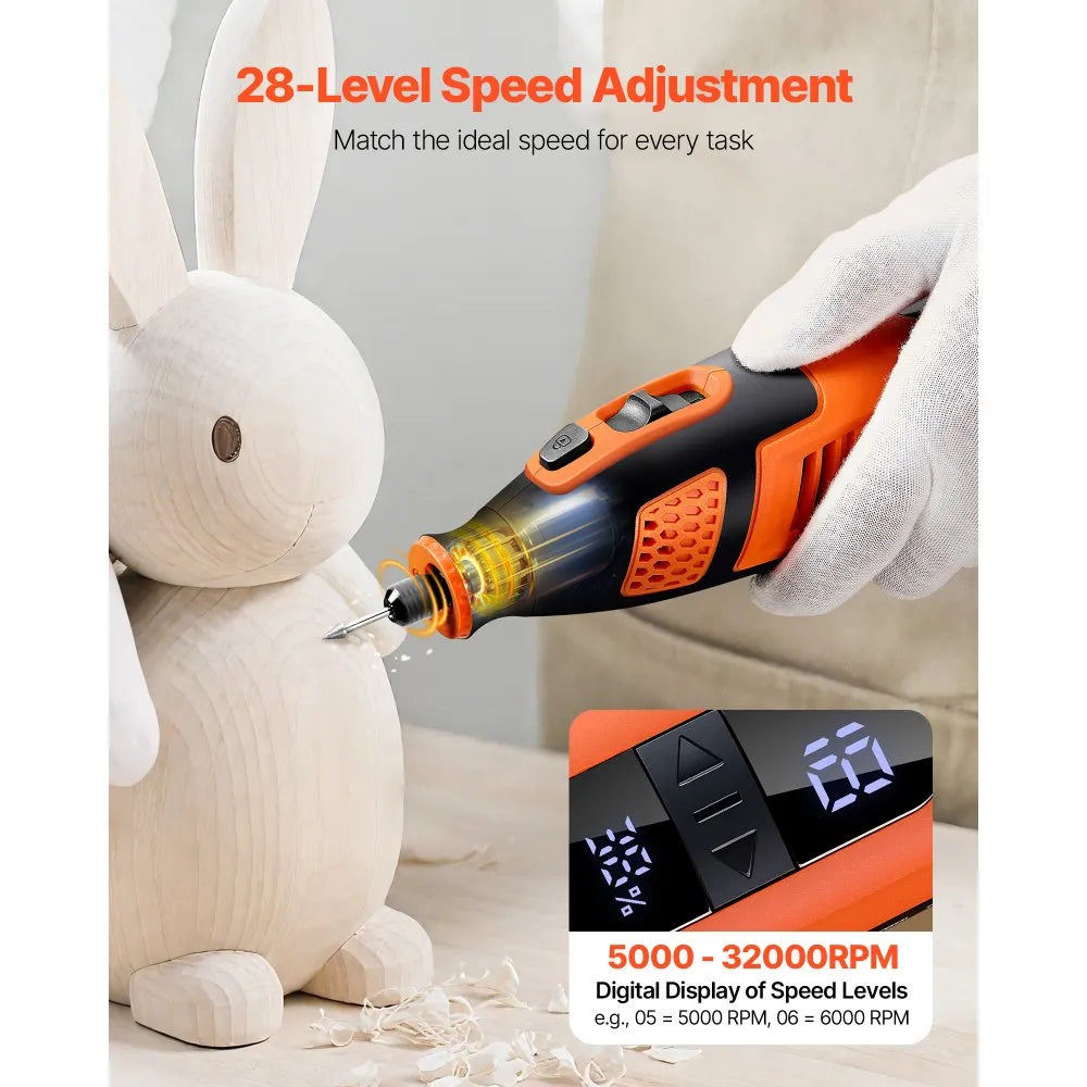 VEVOR 119-Piece Cordless Rotary Tool Kit, DC12V Portable Mini Power Rotary Tool, 28-Level Speed 5000-32000 RPM Multi-Purpose DIY Tools for Engraving, Sanding, Polishing, Carving, Cutting, DIY Crafts