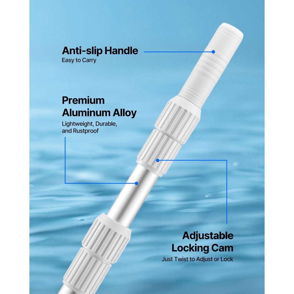 VEVOR Pool Pole, 3.4 to 12 Ft Telescoping Swimming Pool Cleaning Poles, Professional Adjustable Telescopic Pole with Extension Pole, Heavy Duty Cleaner Stick for Skimmer Net, Rake, Brush, Vacuum Head
