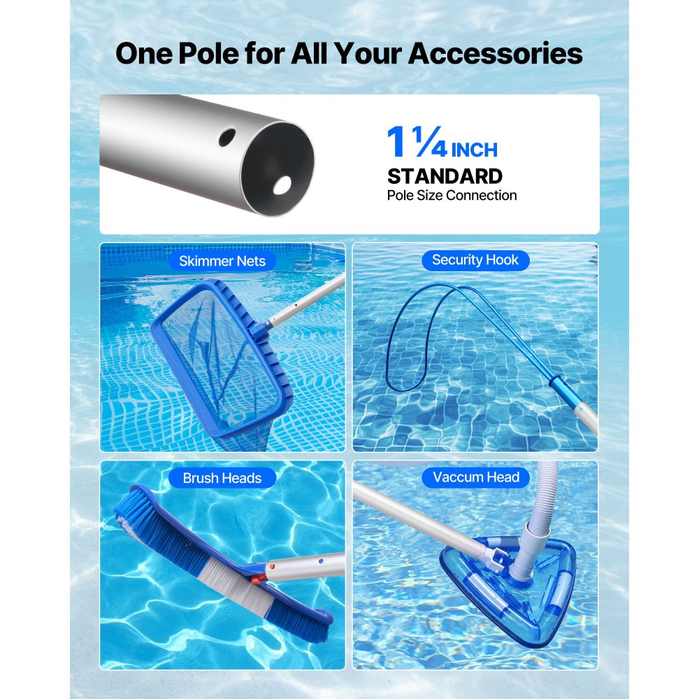 VEVOR Pool Pole, 3.4 to 12 Ft Telescoping Swimming Pool Cleaning Poles, Professional Adjustable Telescopic Pole with Extension Pole, Heavy Duty Cleaner Stick for Skimmer Net, Rake, Brush, Vacuum Head