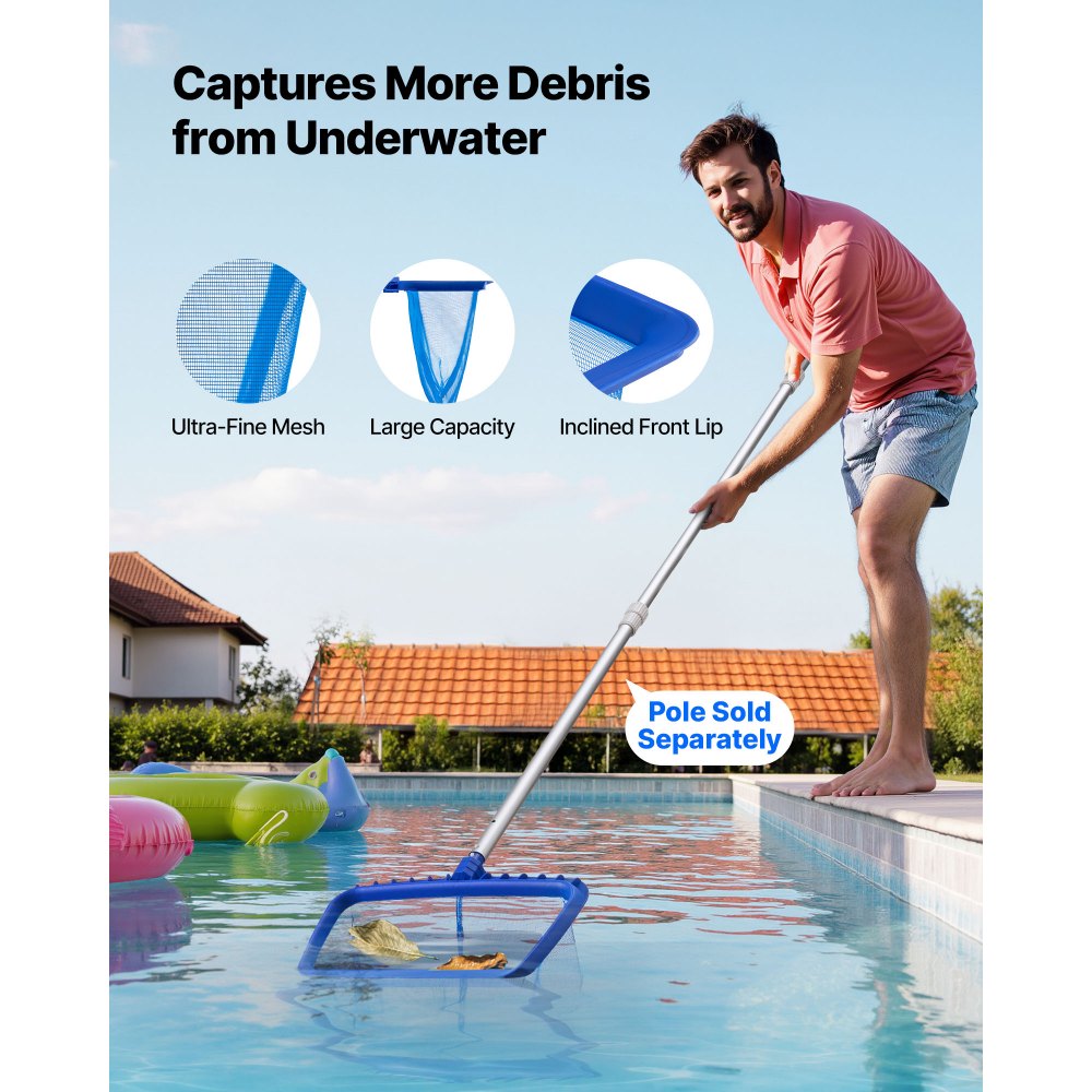 VEVOR Swimming Pool Cleaning Kit, Includes 2 Detachable Brush Heads (20 Inch / 5.5 Inch) and 2 Pool Skimmer Nets, 4-in-1 Inground/Above Ground Pools Cleaning Tools Set for Leaf, Fine Mesh, No Poles