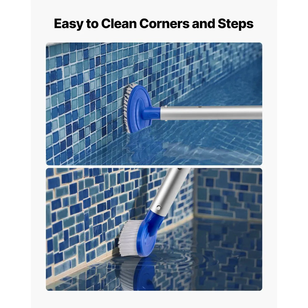 VEVOR Swimming Pool Cleaning Kit, Includes 2 Detachable Brush Heads (20 Inch / 5.5 Inch) and 2 Pool Skimmer Nets, 4-in-1 Inground/Above Ground Pools Cleaning Tools Set for Leaf, Fine Mesh, No Poles