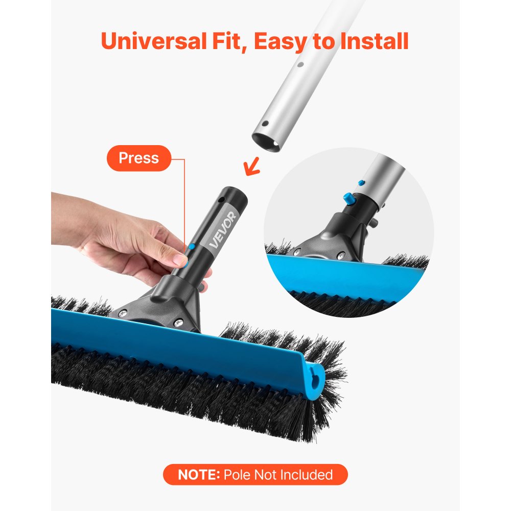 VEVOR Pool Brush Head, 20 Inch Scrub Brushes with Nylon Bristles and Aluminum Pole Connector, Heavy Duty Curved Brush Head for Cleaning Inground/Above Ground Swimming Pool Walls, Pole Not Included