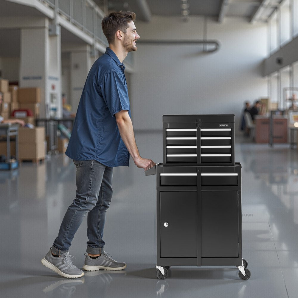 VEVOR Rolling Tool Chest, 2-in-1 Design, 5 Drawers Tool Cabinet Organizer with Detachable Top Metal Toolbox, Lock Bar, Protective Liner, and Tools Rack, Garage Storage Cabinet for Warehouse, Workshop
