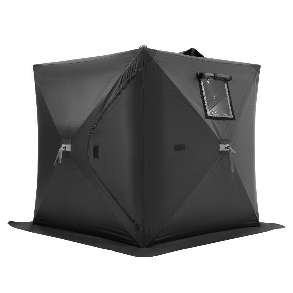 VEVOR Portable Ice Shelter, 1-2 Person Pop-Up Ice Fishing Tent, 24 Square Feet Fishable Area, Ice Shanty for Winter Fishing, Waterproof Oxford Ice Cube with Anchors/Ropes/Carrying Bag, 60"x60", Black