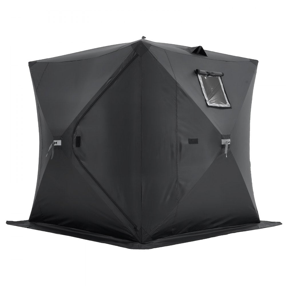 VEVOR Portable Ice Shelter, 3-4 Person Pop-Up Ice Fishing Tent, 43 Square Feet Fishable Area, Ice Shanty for Winter Fishing, Waterproof Oxford Ice Cube with Anchors/Ropes/Carrying Bag, 90"x90", Black