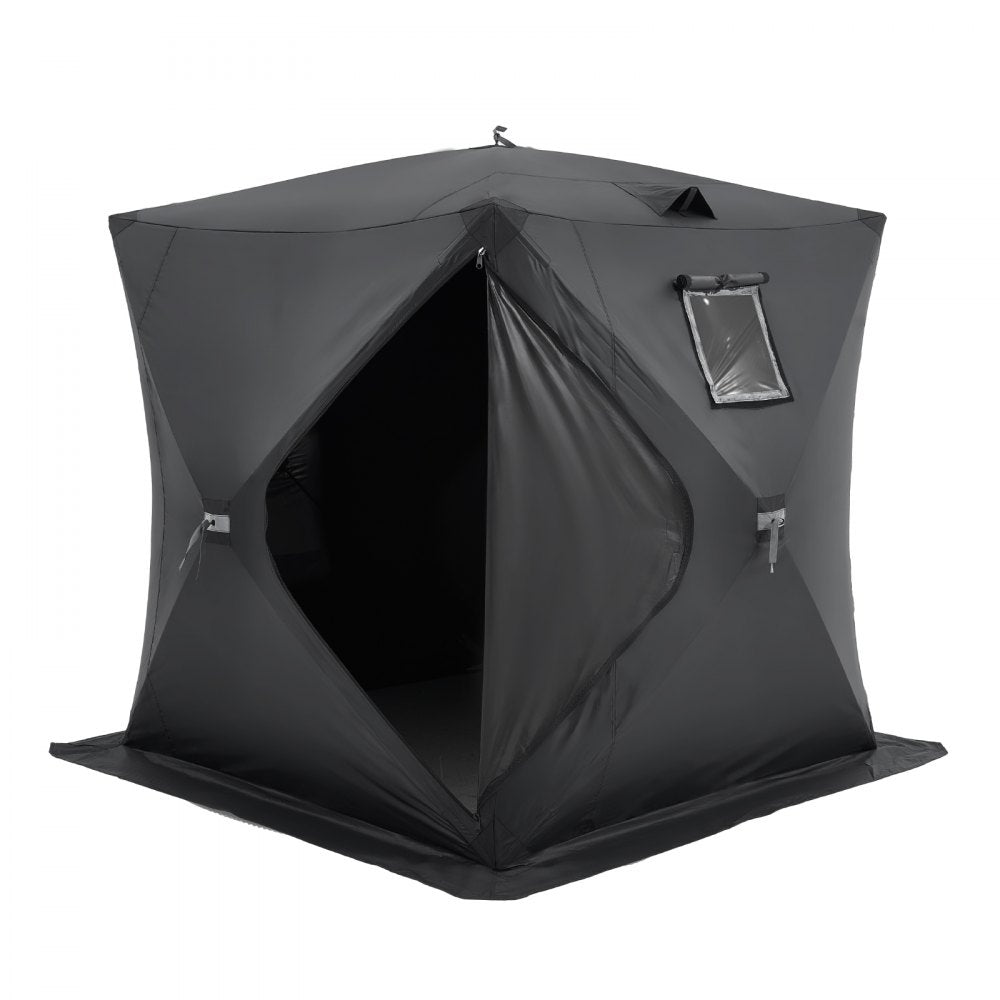 VEVOR Portable Ice Shelter, 3-4 Person Pop-Up Ice Fishing Tent, 43 Square Feet Fishable Area, Ice Shanty for Winter Fishing, Waterproof Oxford Ice Cube with Anchors/Ropes/Carrying Bag, 90"x90", Black