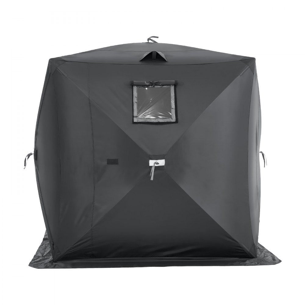 VEVOR Portable Ice Shelter, 3-4 Person Pop-Up Ice Fishing Tent, 43 Square Feet Fishable Area, Ice Shanty for Winter Fishing, Waterproof Oxford Ice Cube with Anchors/Ropes/Carrying Bag, 90"x90", Black