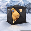 VEVOR Pop Up Ice Fishing Tent 3-4 Person 90 x 90 x 77 in Portable Shelter, for Winter Fishing, 58 sq ft Area, 300D Oxford Fabric Hub-Style Shanty, Ice Cube with Anchors, Ropes, Carrying Bag, Black