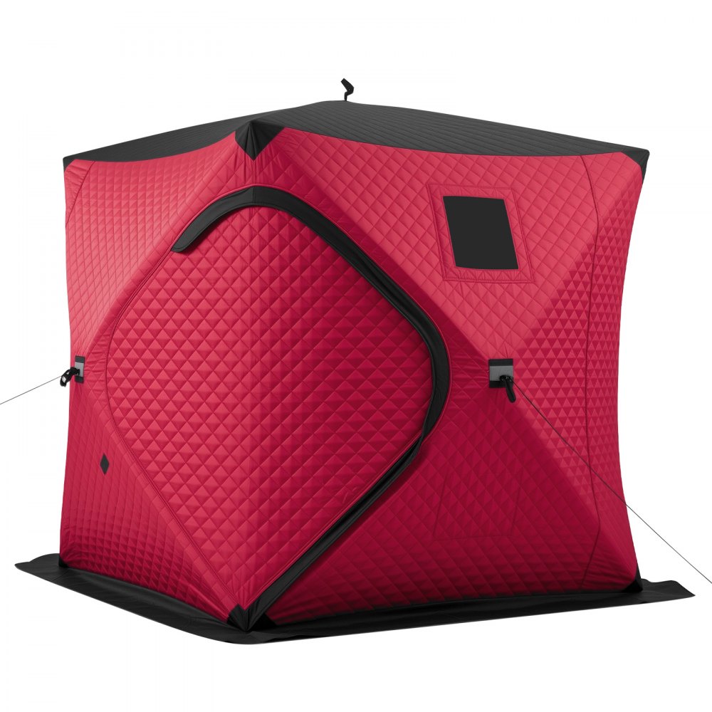 VEVOR Pop Up Ice Fishing Tent 3-4 Person 71 x 71 x 79 in Insulated Shelter, for Winter Fishing, 34 sq ft Area, 600D 4-Layer Fabric, Portable Hub-Style Shanty Cube with Anchors, Ropes, Carry Bag, Red