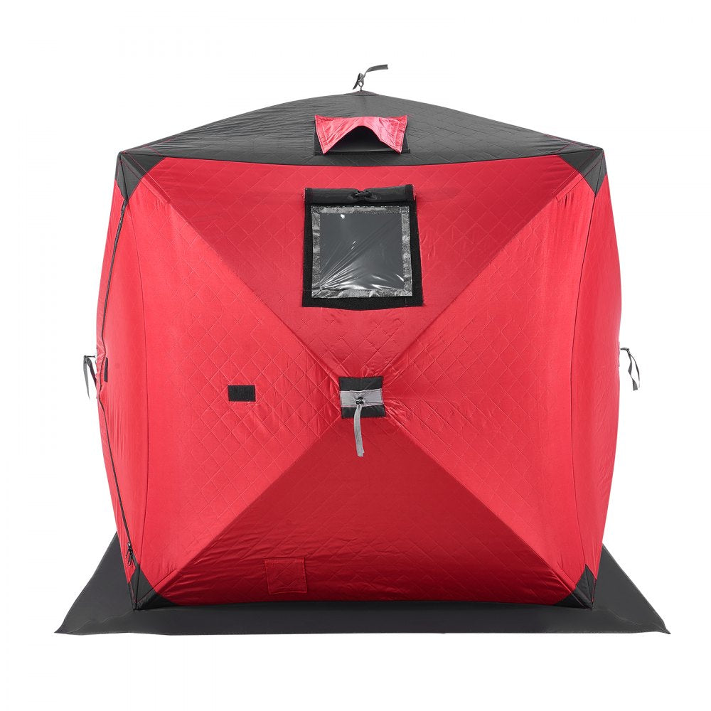 VEVOR Portable Ice Shelter, 1-2 Person Insulated Pop-Up Ice Fishing Tent, 24 Square Feet Fishable Area, Thermal Ice Shanty for Winter Fishing, Ice Cube with Anchors, Ropes, Carrying Bag, 60"x60", Red