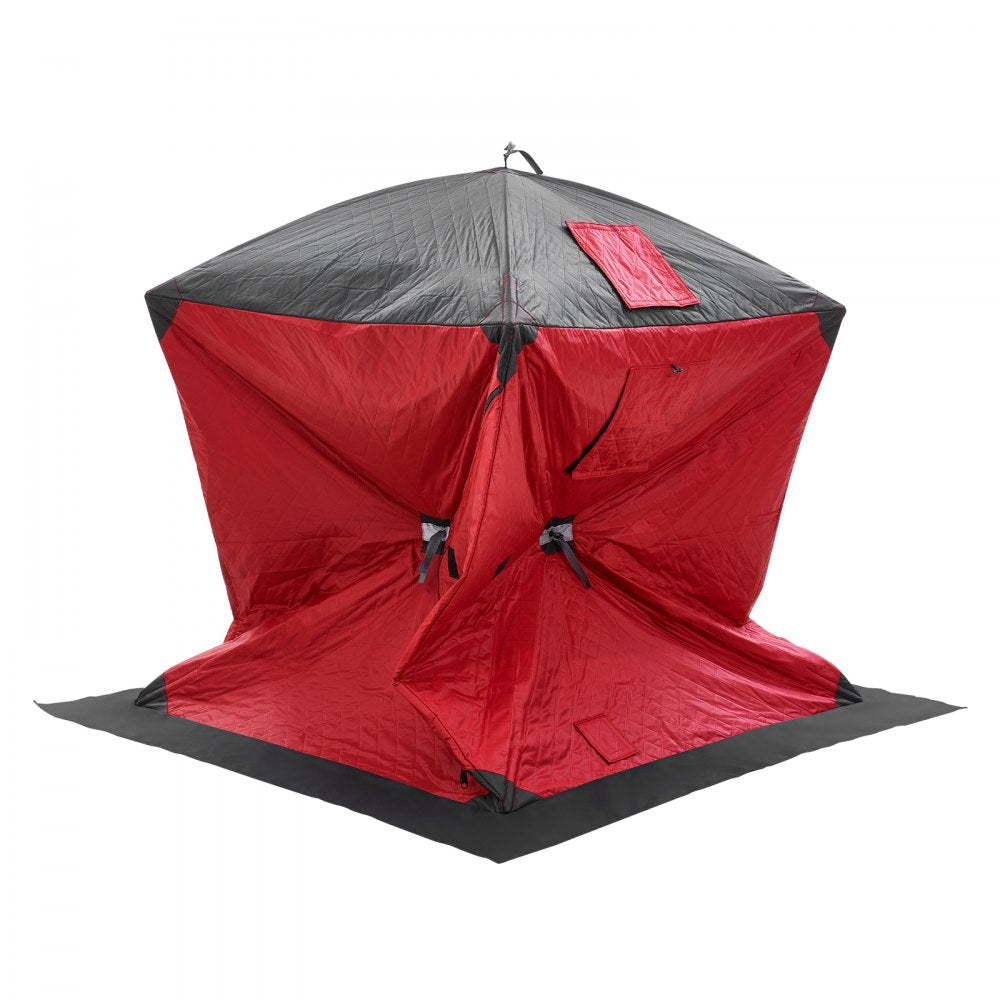 VEVOR Portable Ice Shelter, 1-2 Person Insulated Pop-Up Ice Fishing Tent, 24 Square Feet Fishable Area, Thermal Ice Shanty for Winter Fishing, Ice Cube with Anchors, Ropes, Carrying Bag, 60"x60", Red