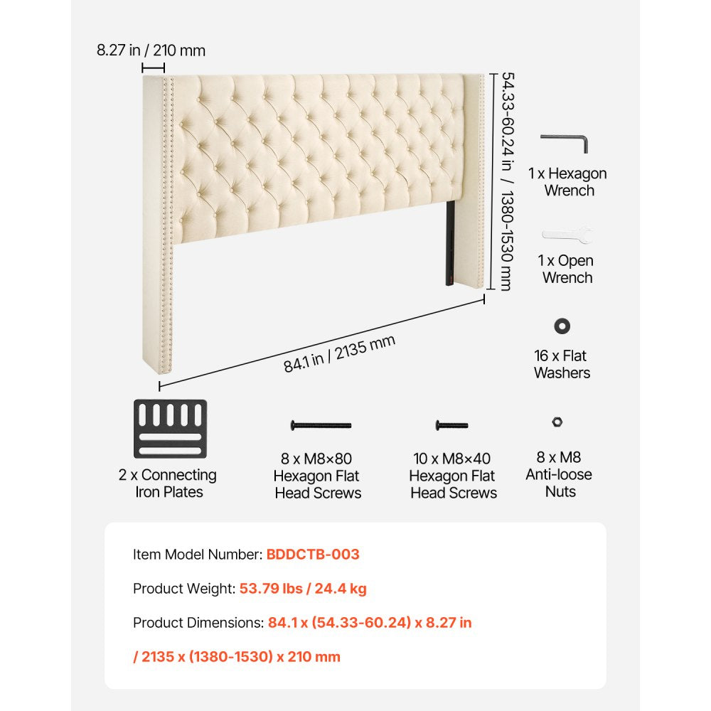 VEVOR king size adjustable height diamond tufted headboard (cream) - image 6