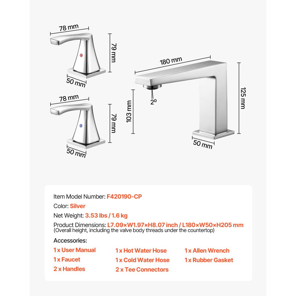 VEVOR Roman Tub Faucet, 3 Hole Waterfall Bathtub Faucet, Bath Tubs Faucets Set with 2 Handles, Roman Tub Faucets Deck Mount for Pet Washing, Baby Care, Adult Bathing, Silver, Right-Angle Tub Faucet
