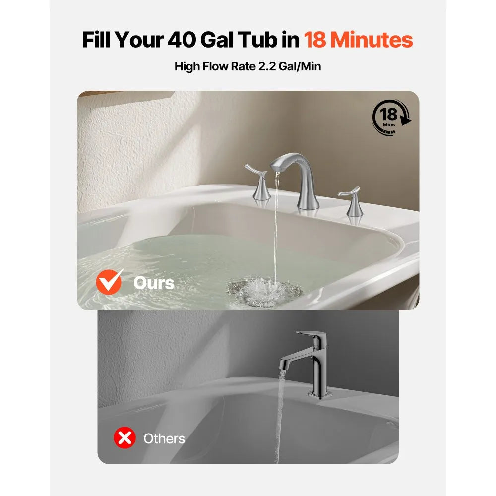 VEVOR Roman Tub Faucet, 3 Hole Waterfall Bathtub Faucet, Gooseneck Bath Tubs Faucets Set with 2 Handles, Deck Mount Bath Tub Faucets Set for Pet Washing, Adult Bathing, Brushed Stainless Steel