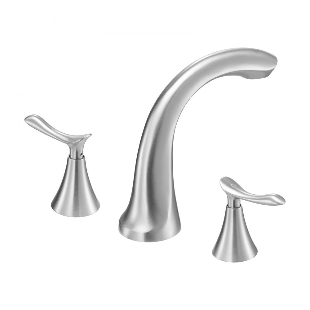 VEVOR Roman Tub Faucet, 3 Hole Waterfall Bathtub Faucet, Gooseneck Bath Tubs Faucets Set with 2 Handles, Deck Mount Bath Tub Faucets Set for Pet Washing, Adult Bathing, Brushed Stainless Steel