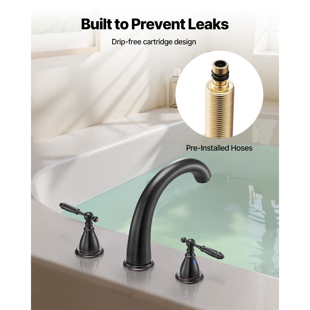 VEVOR Roman Tub Faucet, 3 Hole Waterfall Bathtub Faucet, Gooseneck Bath Tubs Faucets Set with 2 Handles, Roman Tub Faucets Deck Mount for Pet Washing, Adult Bathing, Bronze, Temperature Control