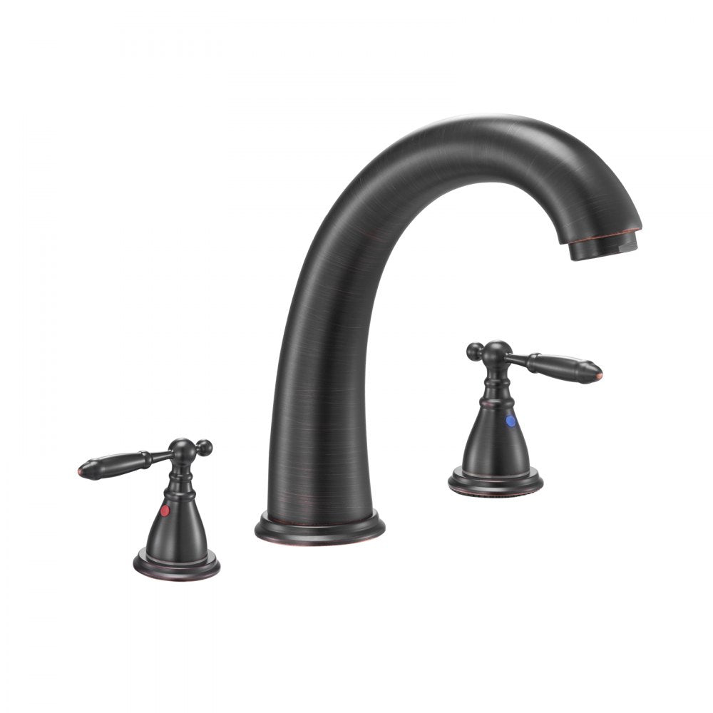 VEVOR Roman Tub Faucet, 3 Hole Waterfall Bathtub Faucet, Gooseneck Bath Tubs Faucets Set with 2 Handles, Roman Tub Faucets Deck Mount for Pet Washing, Adult Bathing, Bronze, Temperature Control