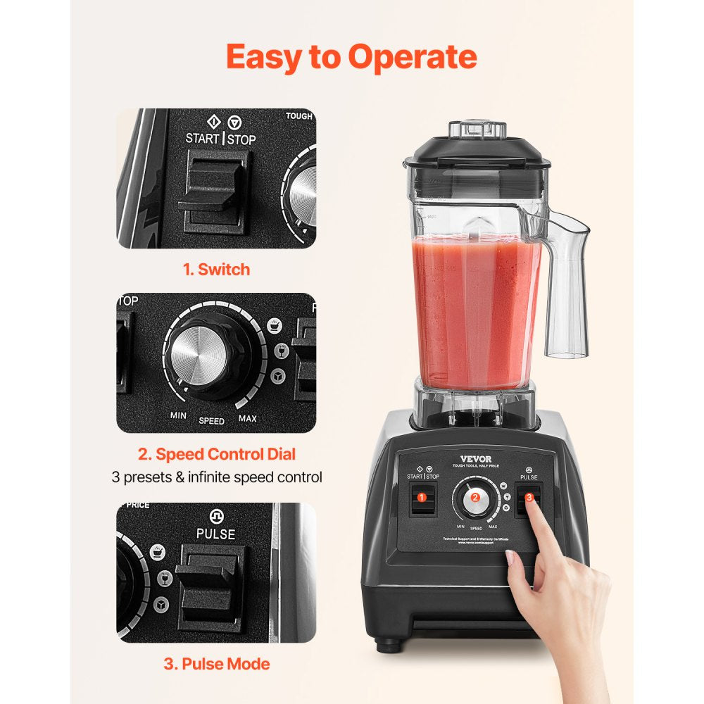 VEVOR Blender for Smoothies, 61 oz 1400W, Professional Blender with Powerful Motor, Multi-Functional Food Processing Blender for Smoothie/Milkshake/Juice, Fits for Kitchen