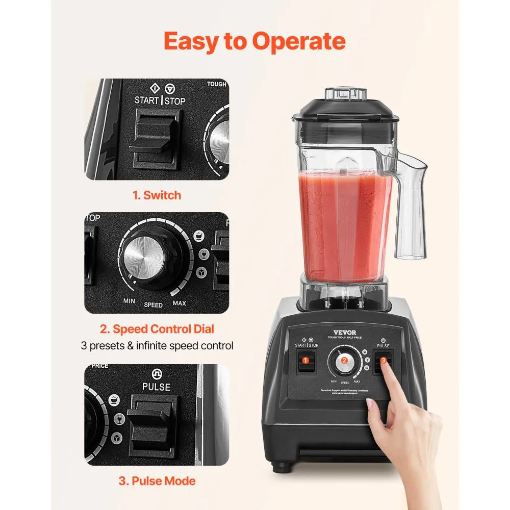 VEVOR Blender for Smoothies, 61 oz 1400W, Professional Blender with Powerful Motor, Multi-Functional Food Processing Blender with 2 Cups for Smoothie/Milkshake/Juice, Fits for Kitchen