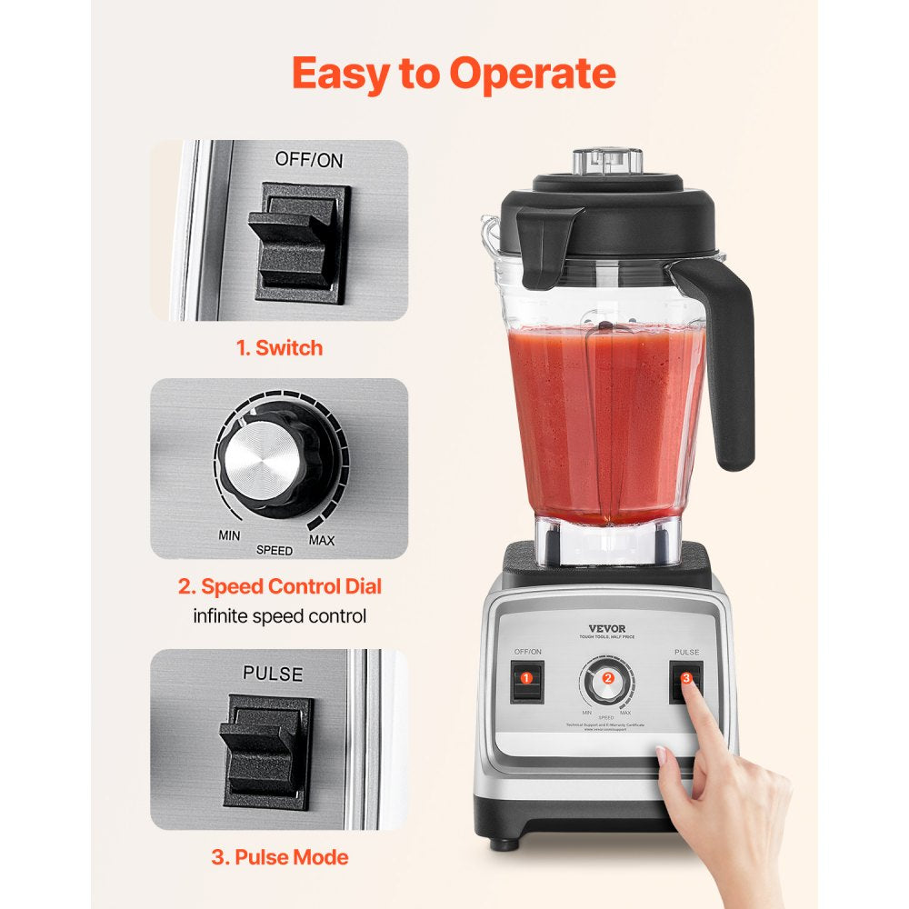VEVOR Blender for Smoothies, 85 oz 1400W, Professional Blender with Powerful Motor, Multi-Functional Food Processing Blender with 2 Cups for Smoothie/Milkshake/Juice, Fits for Kitchen