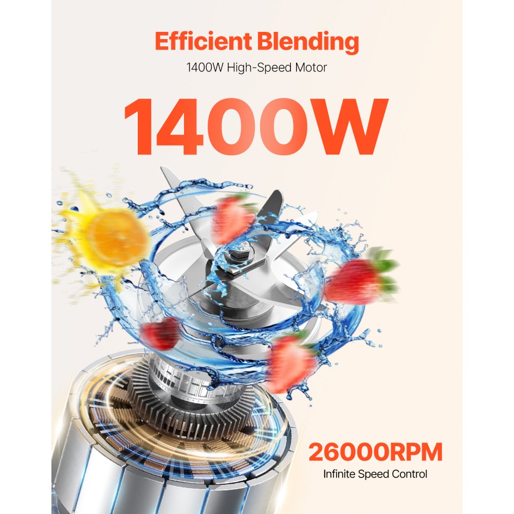 VEVOR Blender for Smoothies, 85 oz 1400W, Professional Blender with Powerful Motor, Multi-Functional Food Processing Blender for Smoothie/Milkshake/Juice, Fits for Kitchen