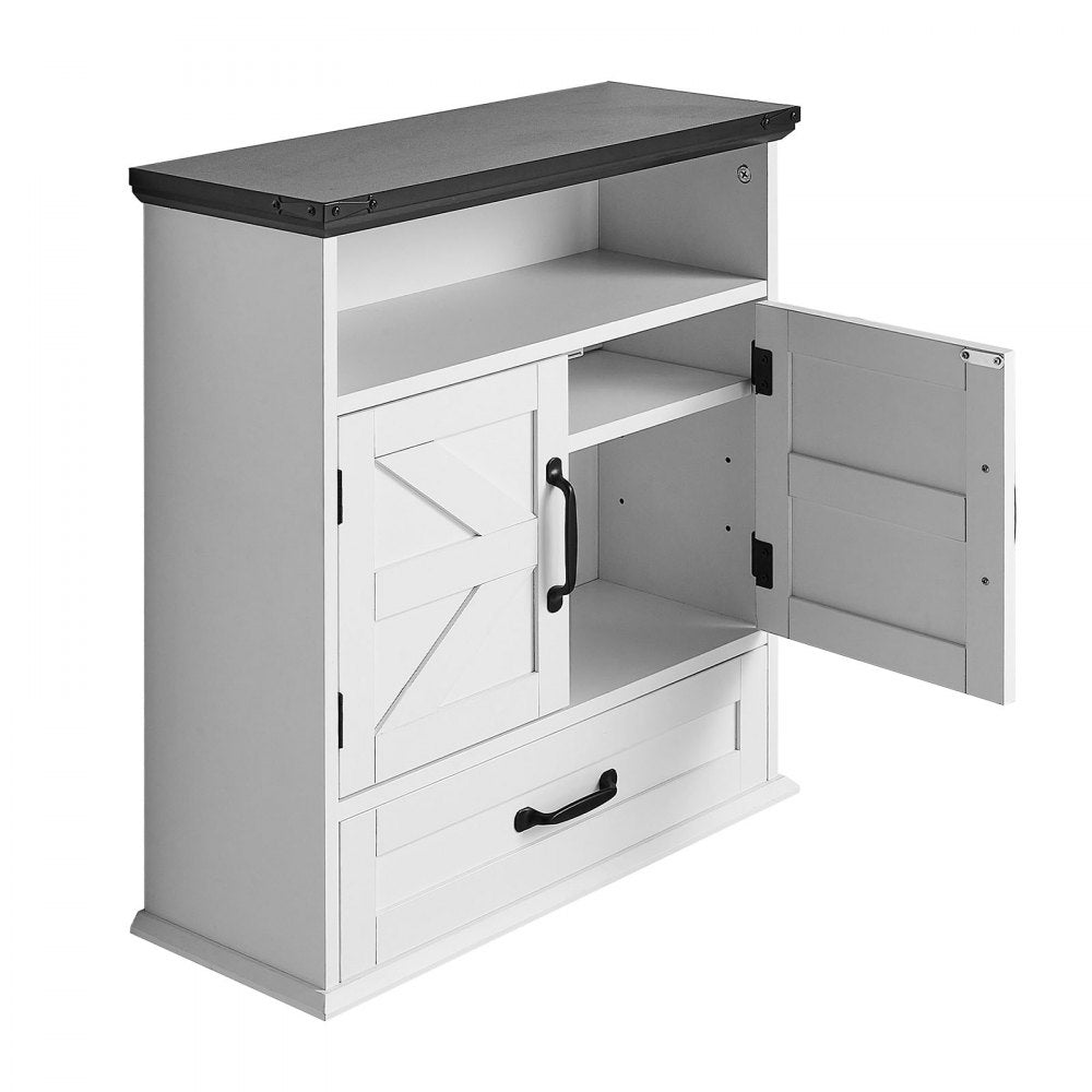 VEVOR Bathroom Wall Cabinet, 2 Doors & Adjustable Shelf, Over the Toilet Storage Medicine Cabinet Wall Mounted, Hanging Organizer with Drawer & Open Partition for Laundry Room Kitchen Restroom, White