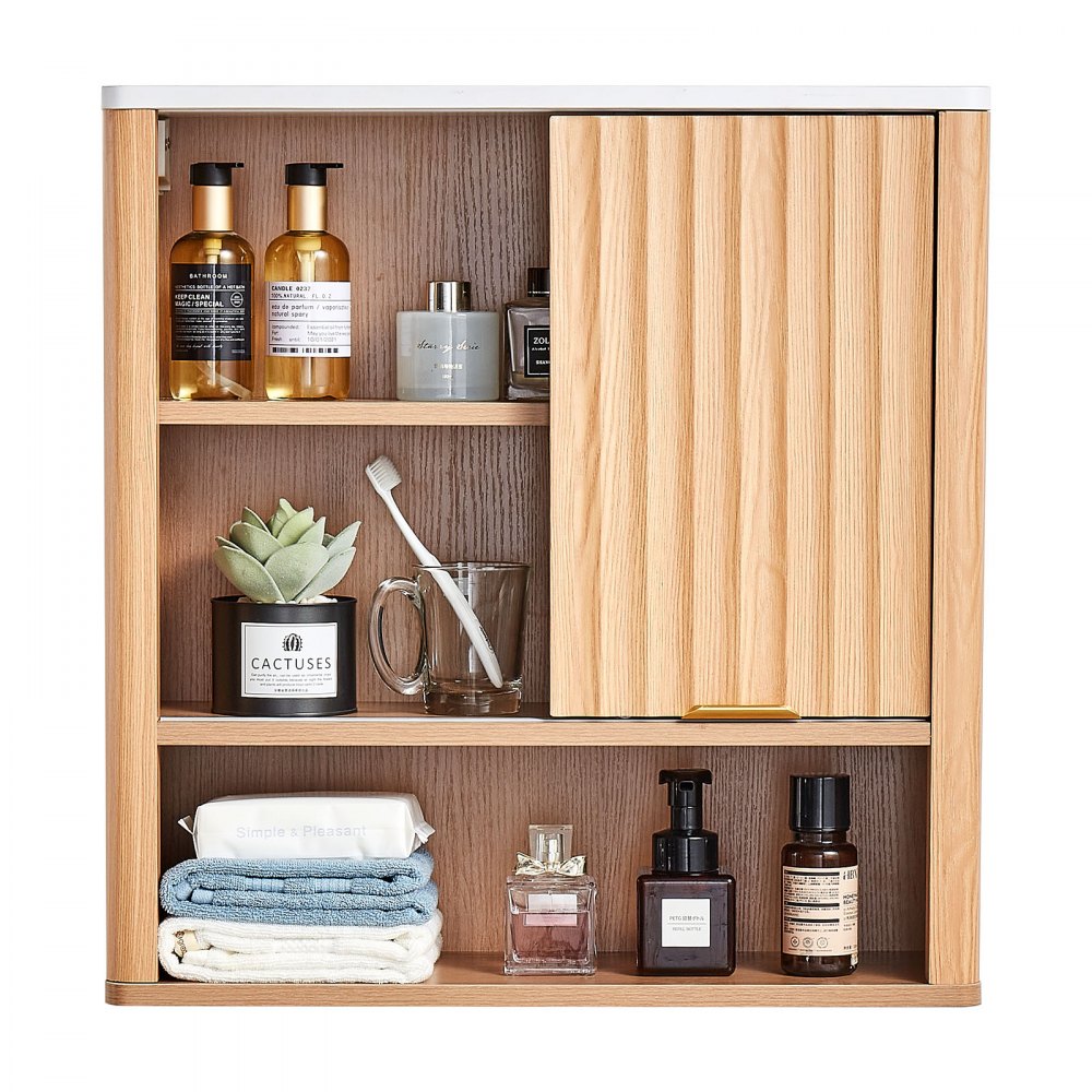 VEVOR Bathroom Wall Cabinet, with Door and Adjustable Shelf, Over the Toilet Storage Medicine Cabinet Wall Mounted, Hanging Organizer with Shelves and Open Partition for Laundry Room Kitchen Restroom