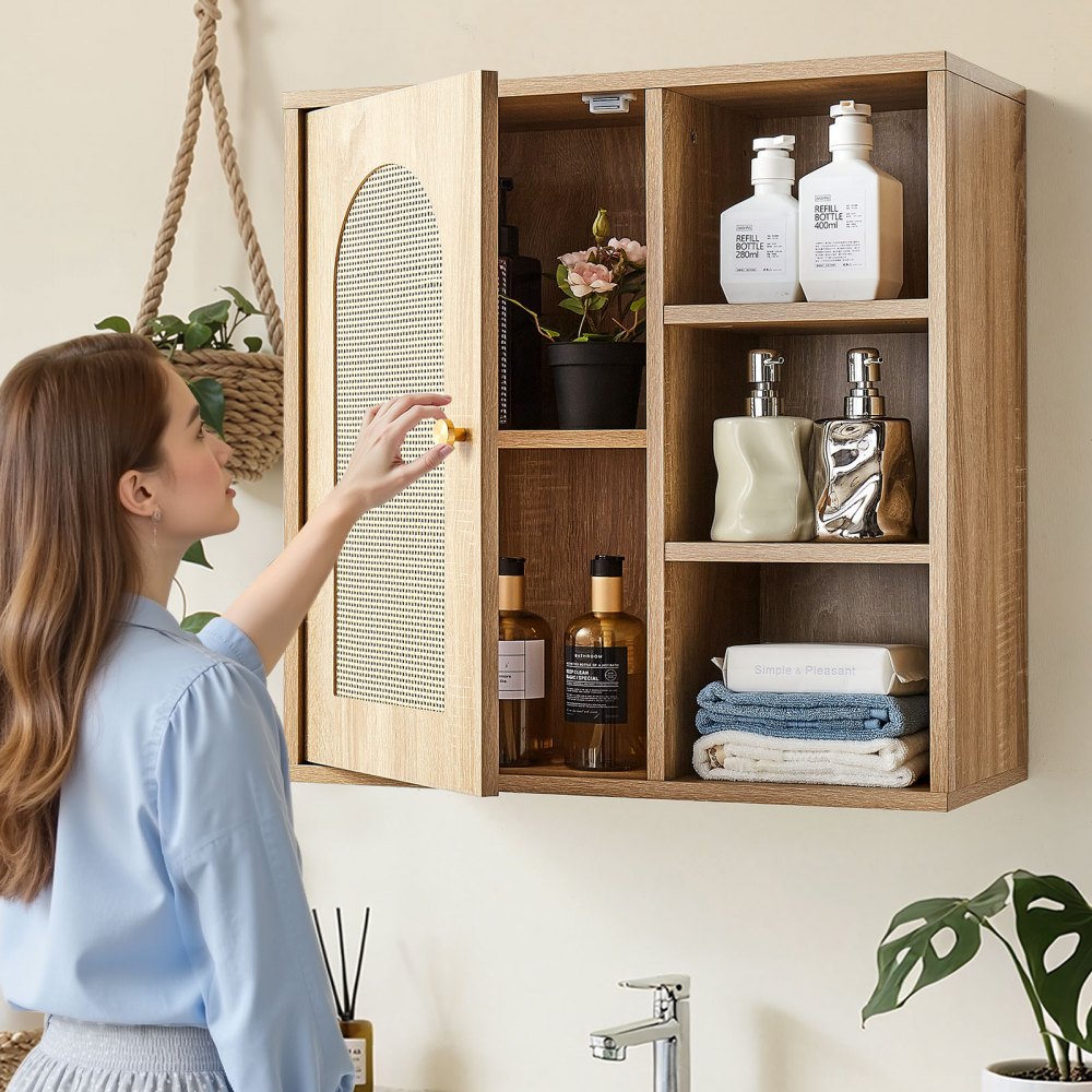 VEVOR Bathroom Wall Cabinet, Door and Adjustable Shelf with 5 Height Levels, Over the Toilet Storage Medicine Cabinet Wall Mounted, Hanging Organizer with Shelves for Laundry Room Kitchen Restroom