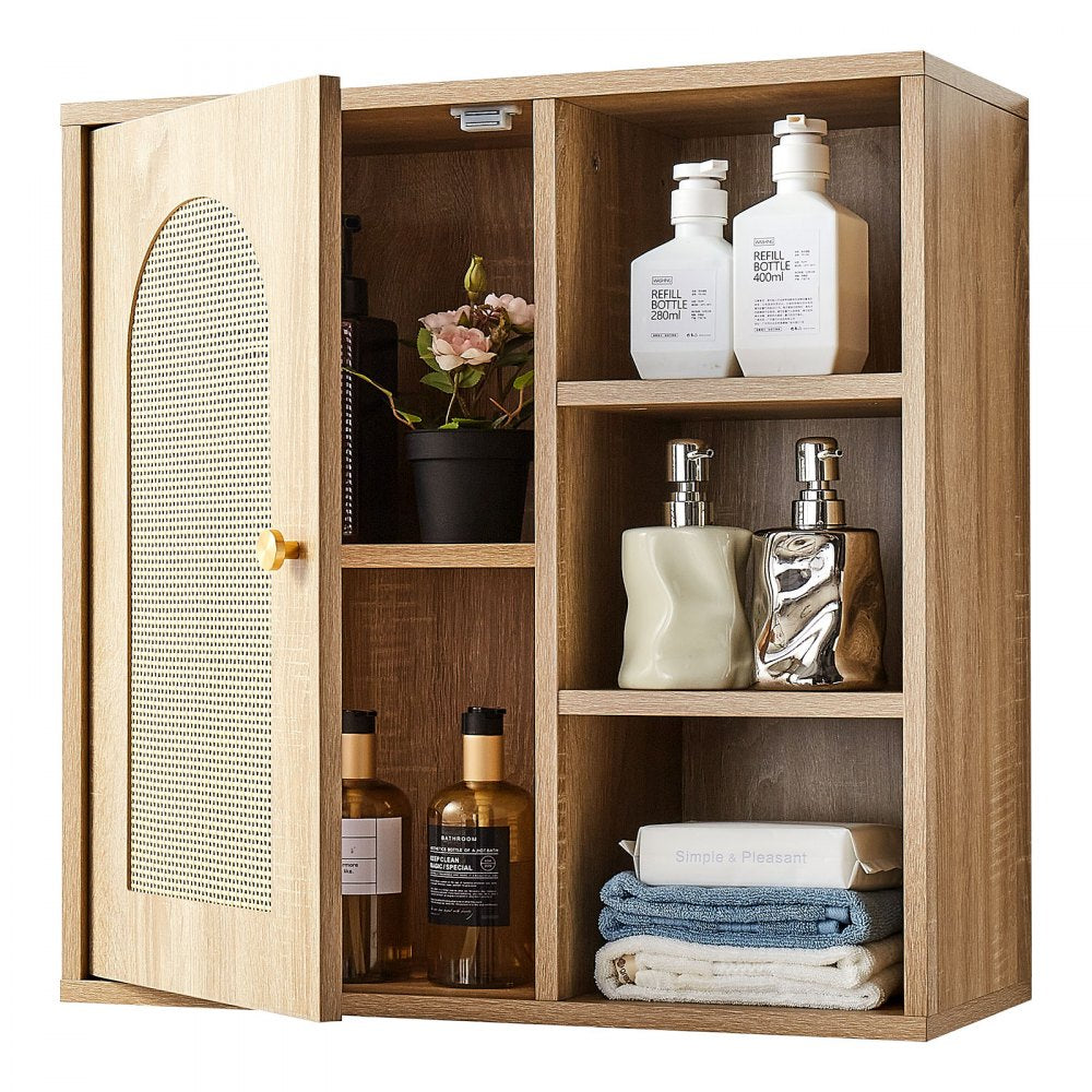 VEVOR Bathroom Wall Cabinet, Door and Adjustable Shelf with 5 Height Levels, Over the Toilet Storage Medicine Cabinet Wall Mounted, Hanging Organizer with Shelves for Laundry Room Kitchen Restroom