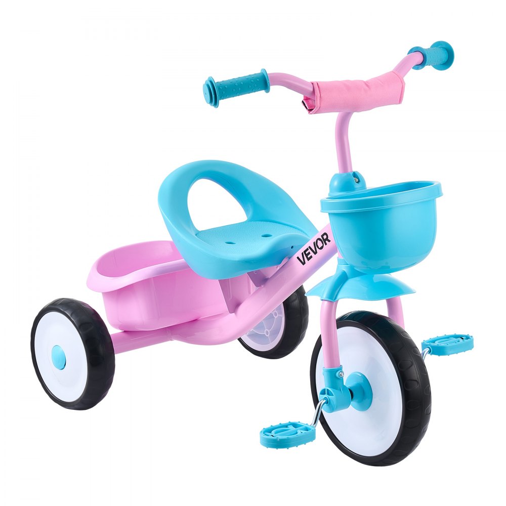 VEVOR Toddler Tricycle for 2-5 Year Old, Kids Trike with Adjustable Seat, Storage Basket, Carbon Steel Frame, Handlebar Grips for Outdoor Play, Tricycle for Toddlers, Birthday Toy for Boys and Girls