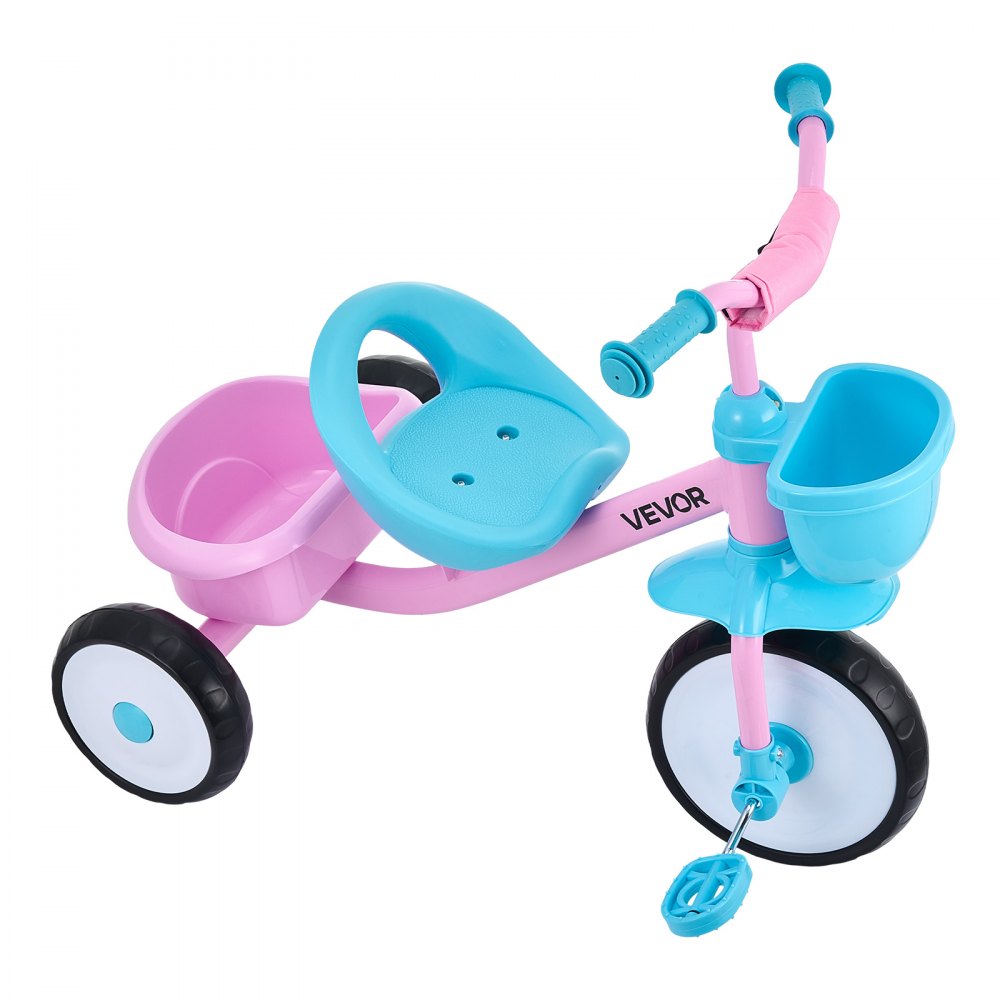 VEVOR Toddler Tricycle for 2-5 Year Old, Kids Trike with Adjustable Seat, Storage Basket, Carbon Steel Frame, Handlebar Grips for Outdoor Play, Tricycle for Toddlers, Birthday Toy for Boys and Girls