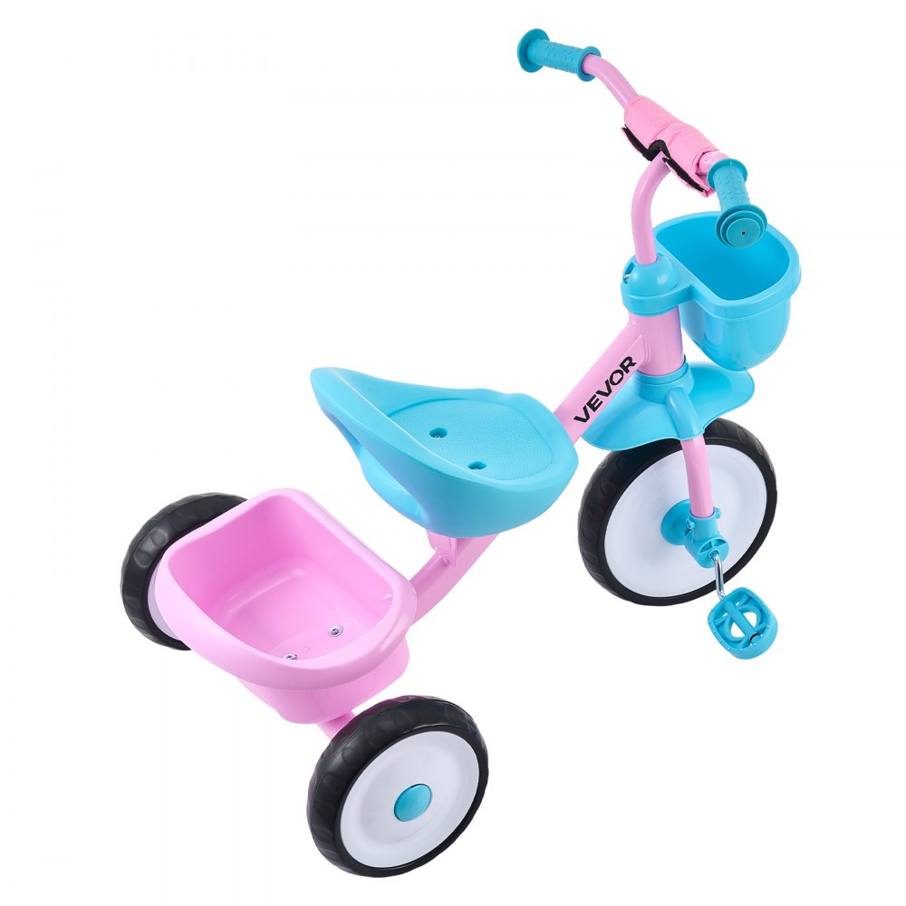 VEVOR Toddler Tricycle for 2-5 Year Old, Kids Trike with Adjustable Seat, Storage Basket, Carbon Steel Frame, Handlebar Grips for Outdoor Play, Tricycle for Toddlers, Birthday Toy for Boys and Girls