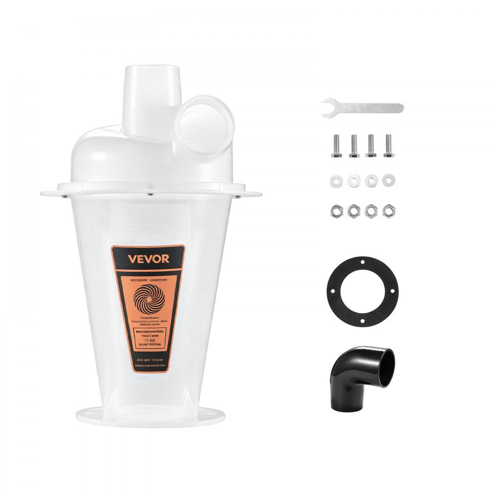 VEVOR Cyclone Dust Separator Kit, 2 inch O.D. Dust Collector Translucent PP, Great for Woodworking and Shop Wet/Dry Vacuums, Fits Various Buckets (Exclude), with Elbow Adapter, Hardware, Sealing Pad