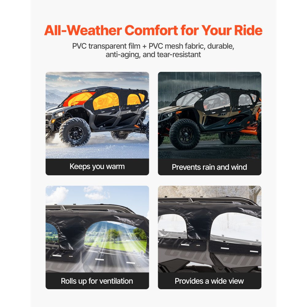 VEVOR Cab Enclosure Upper Doors, Compatible with Can-Am Maverick X3 MAX 4-Seater 2017-2024, Soft Upper Doors, Windproof Upgraded Zipper UTV Soft Side Window Kit, Work with Roof and Partial Windshields