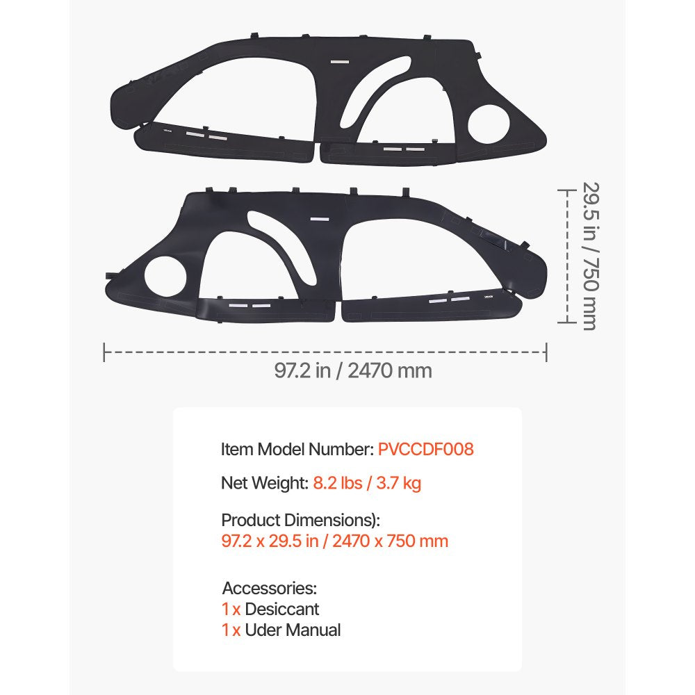 VEVOR Cab Enclosure Upper Doors, Compatible with Polaris RZR PRO 2020-2024/Polaris RZR Turbo2022-2024, Soft Upper Doors, Upgraded Zipper UTV Soft Side Window Kit, Fit with Side Mirrors and Windshields