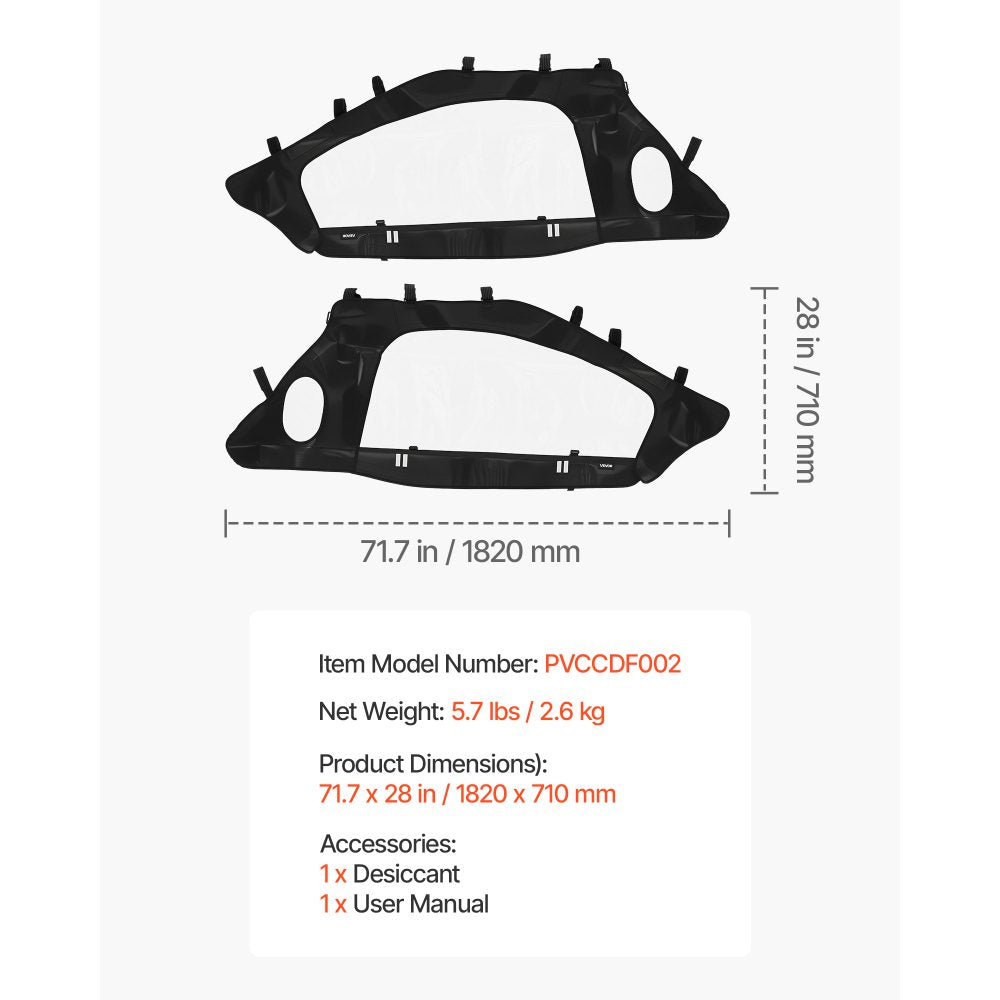 VEVOR Cab Enclosure Upper Doors, Compatible with Polaris RZR PRO XP/Turbo R 2020-2024, Soft Upper Doors, Windproof Upgraded Zipper UTV Soft Side Window Kit, Work with Side Mirrors and Windshields