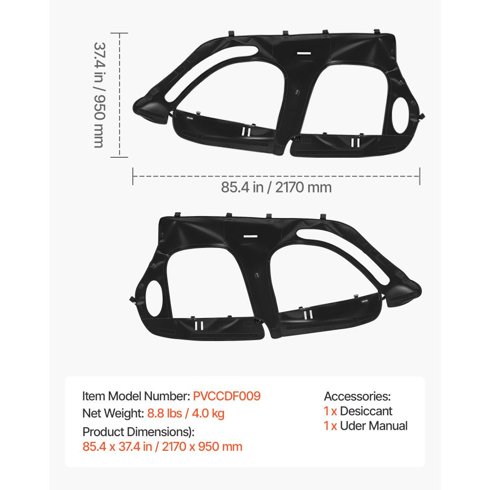 VEVOR Cab Enclosure Upper Doors, Compatible with Polaris RZR XP4 1000/Turbo 2014-2023, Soft Upper Doors, Windproof Upgraded Zipper UTV Soft Side Window Kit, Work with Side Mirrors and Windshields