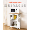 VEVOR Kitchen Island Cart with Single Door Cabinet, Mobile Carts with Drawer, Towel Rack, Hooks, Portable Table on Swivel Wheels, Small Coffee Islands Microwave Stand for Dining Room, 18x23 in, White