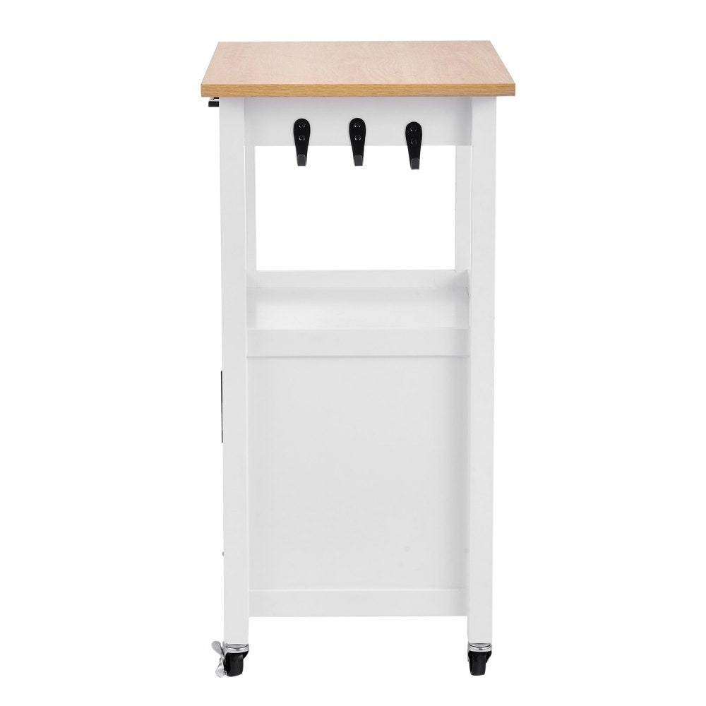 VEVOR Kitchen Island Cart with Single Door Cabinet, Mobile Carts with Drawer, Towel Rack, Hooks, Portable Table on Swivel Wheels, Small Coffee Islands Microwave Stand for Dining Room, 18x23 in, White